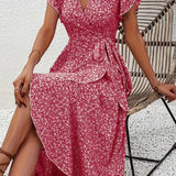 Floral Asymmetrical V-Neck Dress