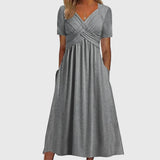 Short-Sleeve A-Line Midi Dress