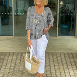 Floral V-Neck Button-Front Blouse