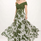A-Line Floral Print Maxi Mother of the Bride Dress