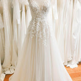 A-Line Floor Length Floral Overlay Wedding Dress