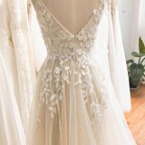 A-Line Floor Length Floral Overlay Wedding Dress