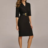 Belted Notched Lapel Blazer Dress