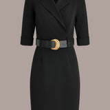 Belted Notched Lapel Blazer Dress