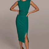 Twist Waist Midi Sheath Dress
