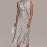 Polka Dot Tie Neck Dress