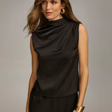 Sleeveless Draped Mockneck Top