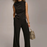 Sleeveless Draped Mockneck Top