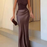 Women's One Shoulder Pleated Maxi Dress