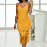 Lace Fringe Hem Midi Dress