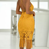 Lace Fringe Hem Midi Dress