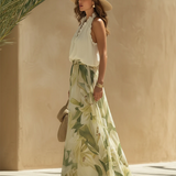 Ruffled Sleeveless Top and Floral Pants Set