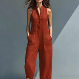 Stand-Collar Sleeveless Jumpsuit