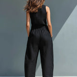 Stand-Collar Sleeveless Jumpsuit