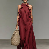 Sleeveless Ruffle Trim Maxi Dress