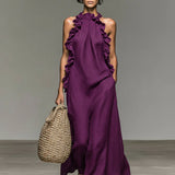 Sleeveless Ruffle Trim Maxi Dress