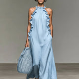 Sleeveless Ruffle Trim Maxi Dress