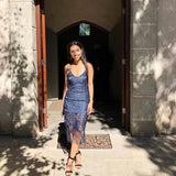 V-Neck Lace Fringe Midi Dress