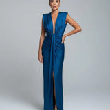 Deep V Neck Sleeveless Maxi Dress