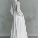 Stand-Up Collar Button-Front Maxi Dress