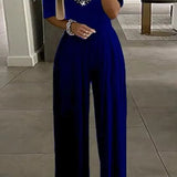 Rhinestone Cold Shoulder Jumpsuit