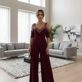 Rhinestone Cold Shoulder Jumpsuit