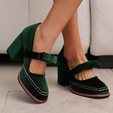 Velvet Bow Block Heel Loafers