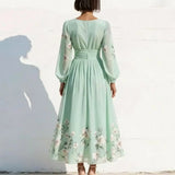 Floral V-Neck Pleated Maxi