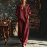 Relaxed V-Neck Pants Set