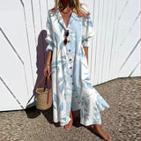 Floral Print V-Neck Long Sleeve Maxi Dress