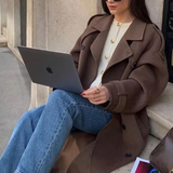 Belted Double-Breasted Long Overcoat