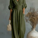 V-Neck Wide-Leg Jumpsuit