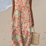 Sleeveless Botanical Print Midi Dress