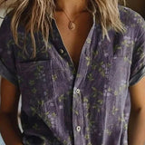 Floral Lapel Button-Down Blouse