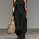 Sleeveless Ruffle Trim Maxi Dress