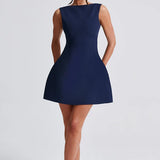 Boat Neck Bubble Mini Dress