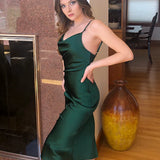 Cowl Neck Satin Midi Dress