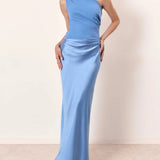 Women's One Shoulder Pleated Maxi Dress