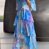 Floral Tiered Chiffon Maxi Dress