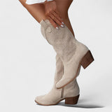 Perforated Mid-Calf Cowboy Boots