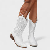 Perforated Mid-Calf Cowboy Boots