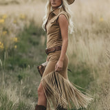 Sleeveless Fringed Midi Dress