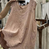 Embroidered Sleeveless Round Neck Tank