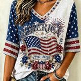 Short-Sleeve Patriotic Anniversary V-Neck