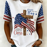 Short-Sleeve Flag and Cross Graphic T-Shirt