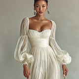 Square Neck Long Sleeve Maxi Dress