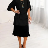 Layered Ruffle A-Line Midi Dress