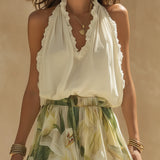 Ruffled Sleeveless Top and Floral Pants Set