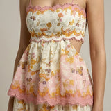 Sleeveless Floral Tiered Maxi Dress with Scalloped Bodice