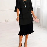 Layered Ruffle A-Line Midi Dress
